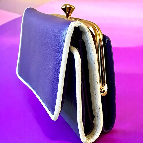 SMITHY Vintage Coin Wallet Nappa Cowhide Purple Leather Tri-Fold New Defects - Picture 2 of 15